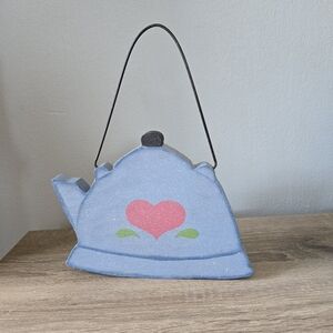 Wood Painted Heart Teapot Wall Decor Shelf Sitter Vintage Cottagecore